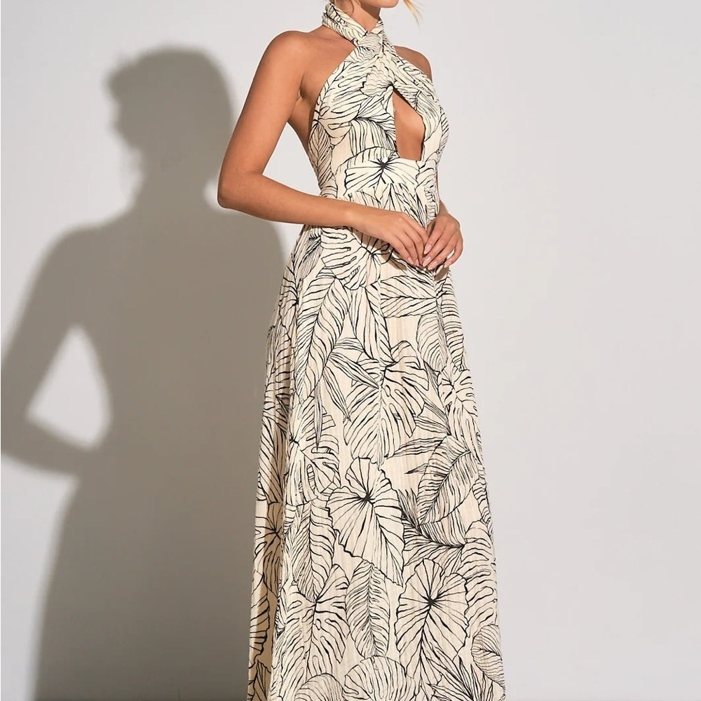 Elan Strapless Cream Leaf Print Dress - Picture 2 of 13